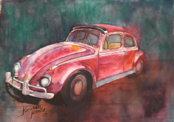 Transportation watercolor painting titled 'Vintage Series 2', 12x15 inches, by artist Kanchan Hande on Paper