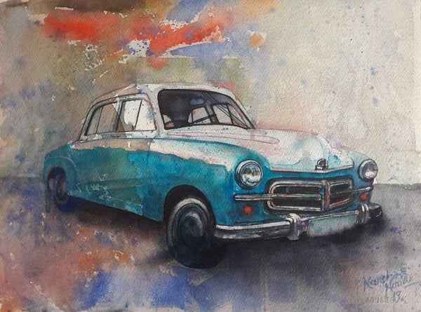 Transportation watercolor painting titled 'Vintage Series 5', 12x15 inches, by artist Kanchan Hande on Paper