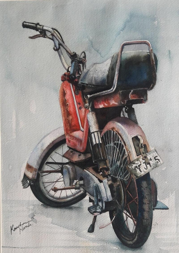 Transportation watercolor painting titled 'Vintage Series 6', 15x12 inches, by artist Kanchan Hande on Paper