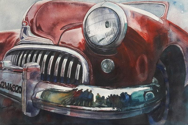 Transportation watercolor painting titled 'Vintage Series 8', 15x20 inches, by artist Kanchan Hande on Paper