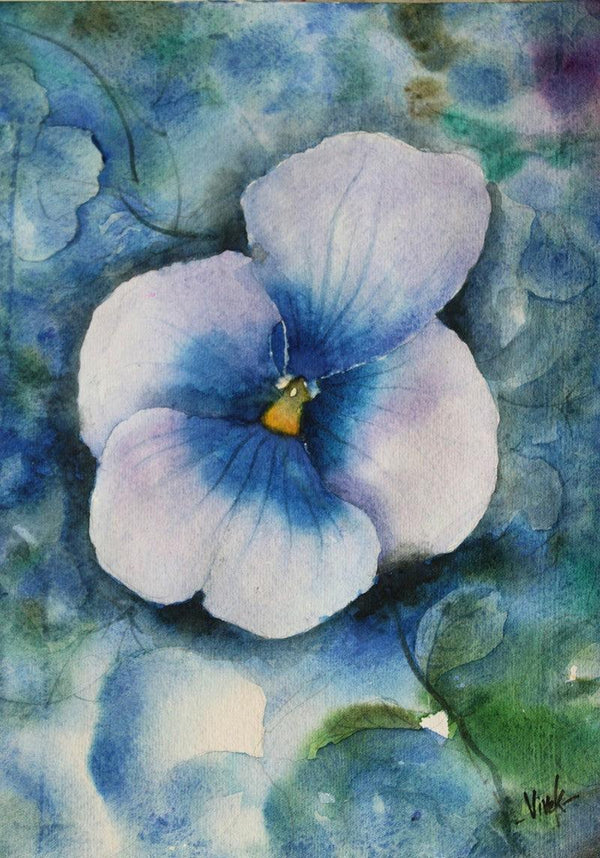 Nature watercolor painting titled 'Violet Flower', 12x9 inches, by artist Vivekanand Viswam on Paper