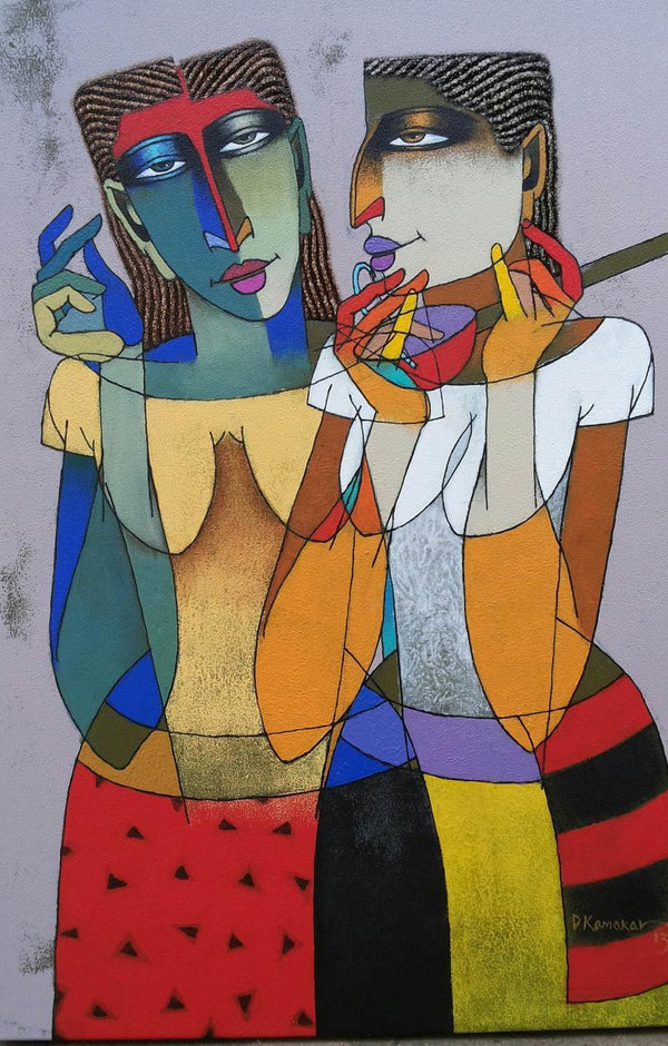 Figurative oil painting titled 'Violin Sellers', 24x36 inches, by artist Dayanand Karmakar on Canvas