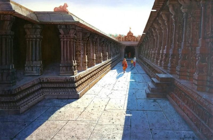 Religious oil painting titled 'Virupaksha Temple Hampi 2', 24x36 inches, by artist Pravin Pasare on Canvas