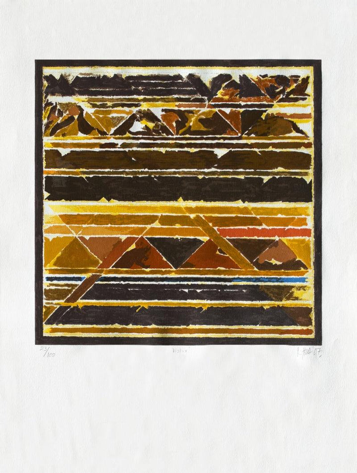 Abstract serigraphs painting titled 'Vistar', 40x30 inches, by artist S. H. Raza on Paper