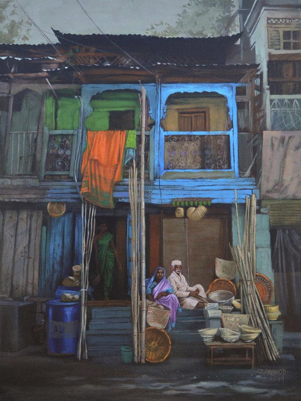 Cityscape acrylic painting titled 'Vital Support', 24x18 inches, by artist Pramod Jagtap on Canvas