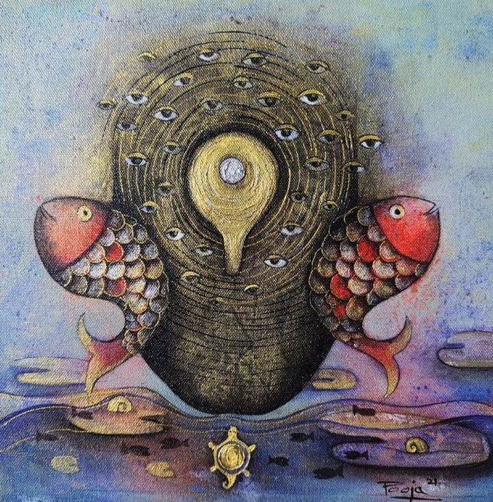 Religious acrylic painting titled 'Vitthal', 12x12 inches, by artist Pooja Shelke on Canvas