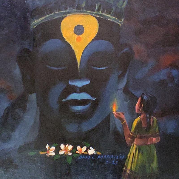 Religious acrylic painting titled 'Vitthal Darshan 2', 14x14 inches, by artist Anil Mahajan on Canvas