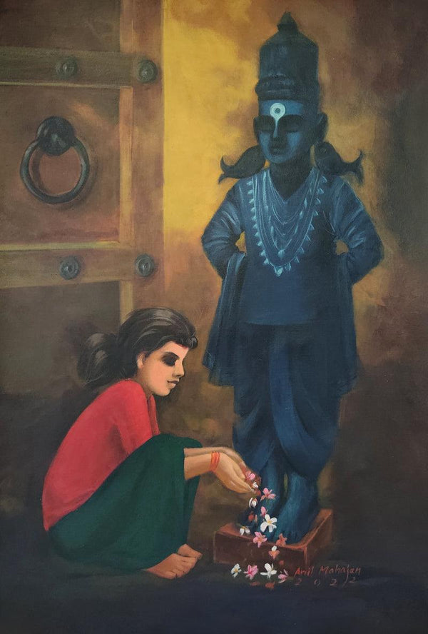 Religious acrylic painting titled 'Vitthal Darshan', 37x25 inches, by artist Anil Mahajan on Canvas