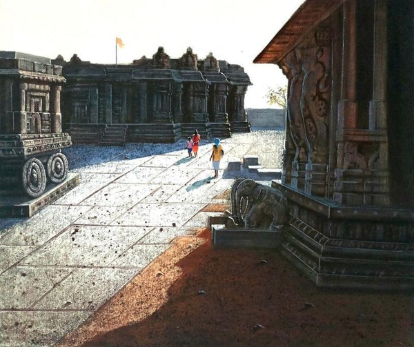 Religious oil painting titled 'Vitthala Temple Hampi 10', 15x18 inches, by artist Pravin Pasare on Canvas