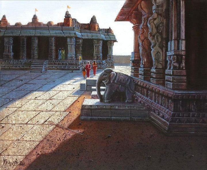 Religious oil painting titled 'Vitthala Temple Hampi 22', 15x18 inches, by artist Pravin Pasare on Canvas