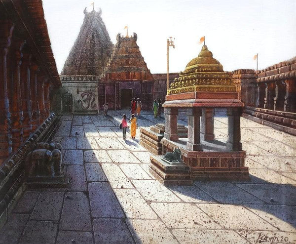 Religious oil painting titled 'Vitthala Temple Hampi 24', 15x18 inches, by artist Pravin Pasare on Canvas