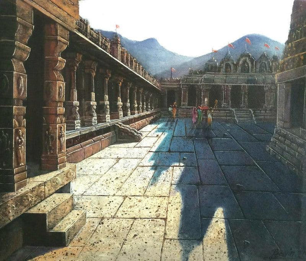 Religious oil painting titled 'Vitthala Temple Hampi 25', 15x18 inches, by artist Pravin Pasare on Canvas