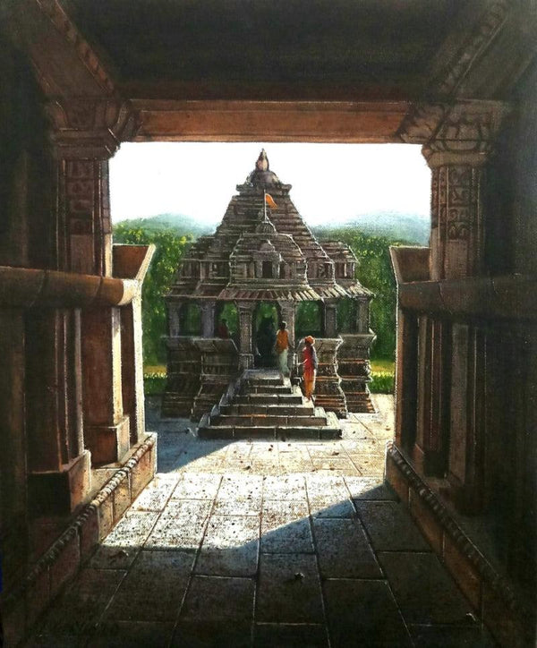 Religious oil painting titled 'Vitthala Temple Hampi 27', 18x15 inches, by artist Pravin Pasare on Canvas