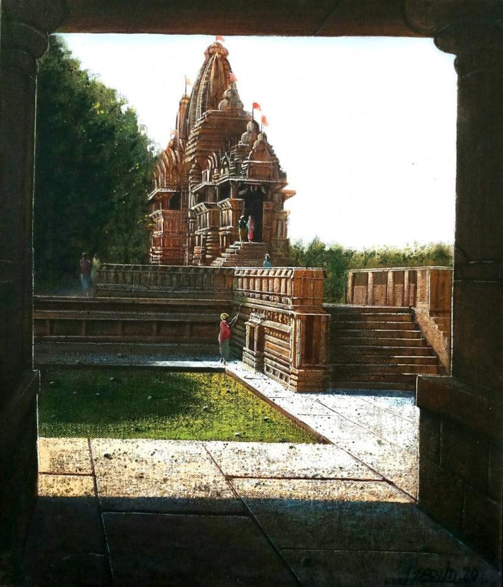 Religious oil painting titled 'Vitthala Temple Hampi 29', 18x15 inches, by artist Pravin Pasare on Canvas