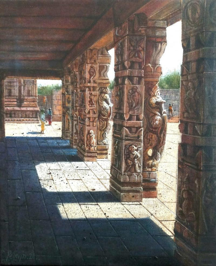 Religious oil painting titled 'Vitthala Temple Hampi 30', 18x15 inches, by artist Pravin Pasare on Canvas