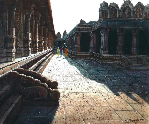 Religious oil painting titled 'Vitthala Temple Hampi 32', 15x18 inches, by artist Pravin Pasare on Canvas