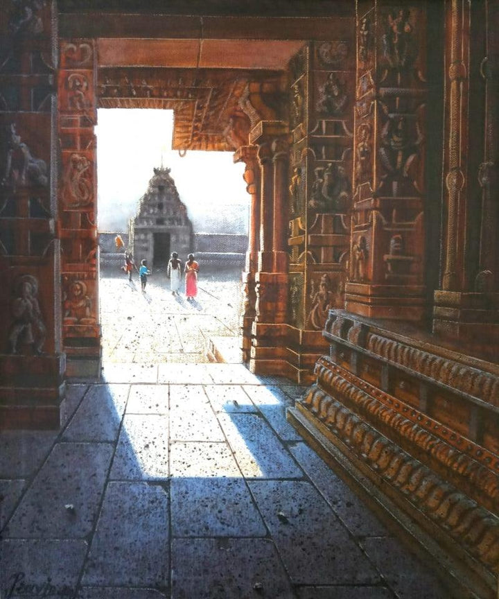 Religious oil painting titled 'Vitthala Temple Hampi 36', 18x15 inches, by artist Pravin Pasare on Canvas