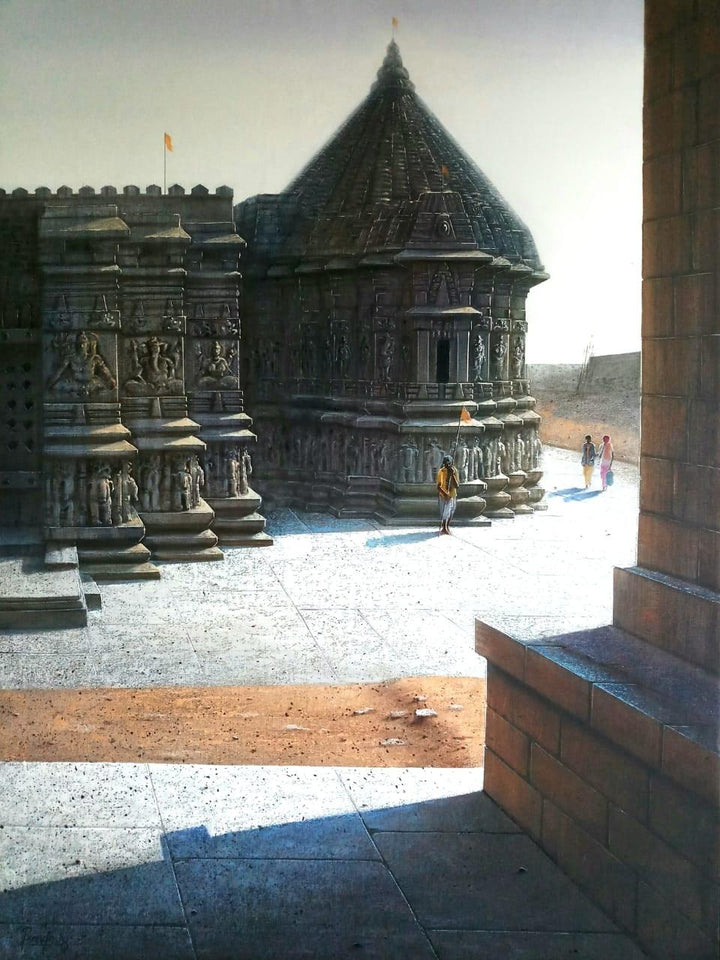 Religious oil painting titled 'Vitthala Temple Hampi 40', 48x36 inches, by artist Pravin Pasare on Canvas