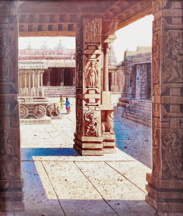 Religious oil painting titled 'Vitthala Temple Hampi 53', 18x15 inches, by artist Pravin Pasare on Canvas