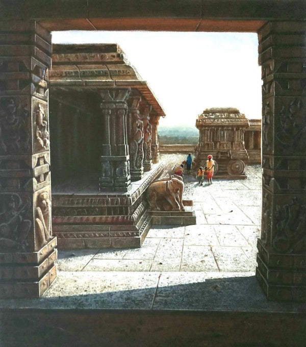 Religious oil painting titled 'Vitthala Temple Hampi 8', 18x15 inches, by artist Pravin Pasare on Canvas