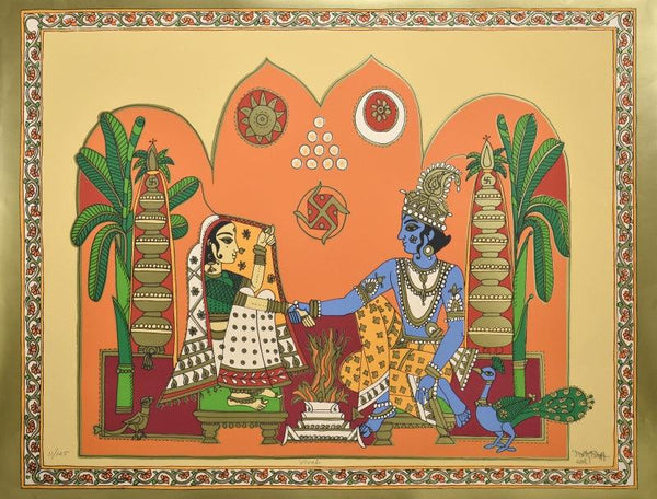 Religious serigraphs painting titled 'Vivah', 22x29 inches, by artist Jyoti Bhatt on Mixedmedia