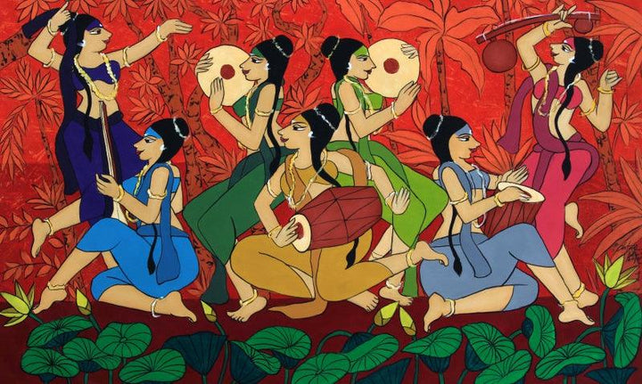 Figurative acrylic painting titled 'Vocalist', 32x54 inches, by artist Chetan Katigar on Canvas