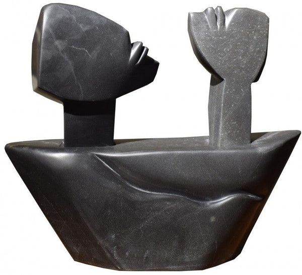 Figurative sculpture titled 'Voyage 2', 16x14x5 inches, by artist Pradeep Jogdand on Black Marble