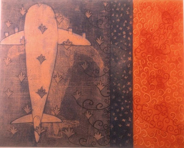 Abstract printmaking titled 'Voyage', 22x30 inches, by artist Kavita Shah on Paper