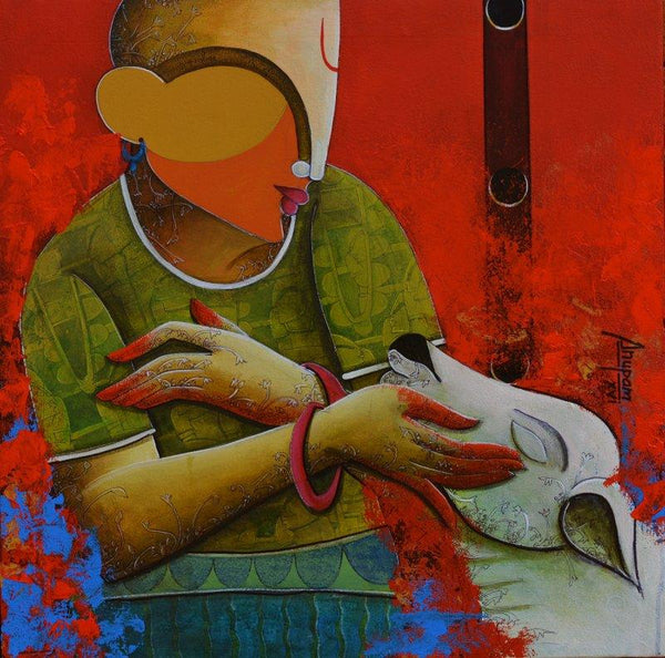 Figurative acrylic painting titled 'Vrhythmic conversation 3', 24x24 inches, by artist Anupam Pal on Canvas