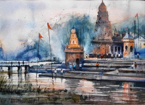 Religious watercolor painting titled 'Wai', 15x11 inches, by artist Jitendra Divte on Paper