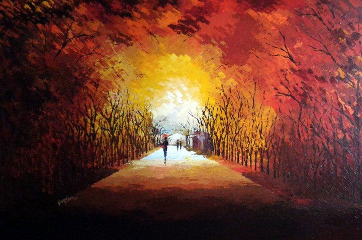 Nature acrylic painting titled 'Walking Towards Sunshine', 48x72 inches, by artist Ganesh Panda on Canvas