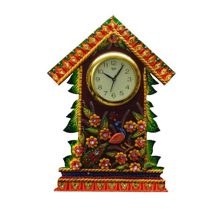 Lifestyle craft titled 'Wall Clock Floral Hut Design', 22x16x2 inches, by artist E Craft on Paper