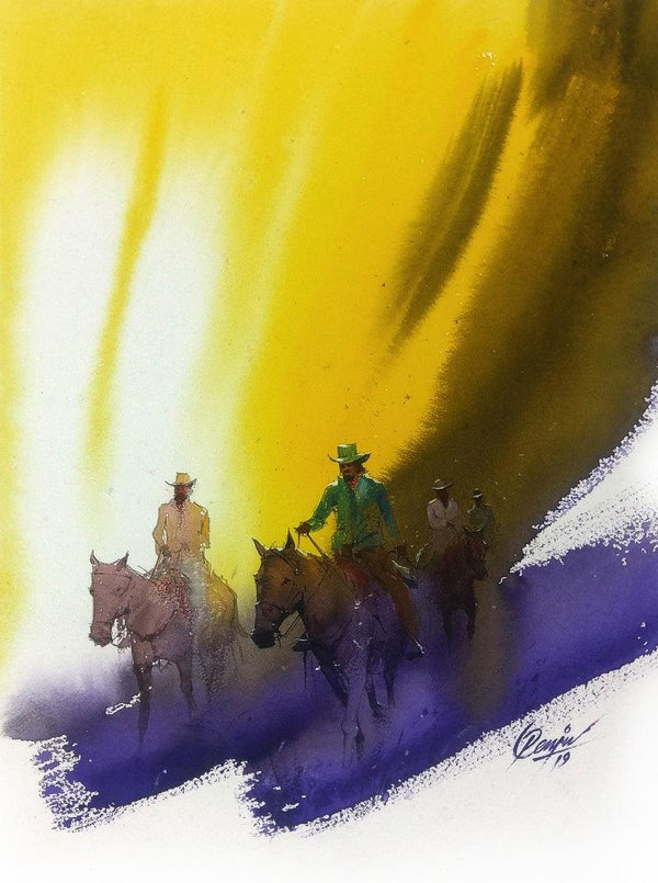 Figurative watercolor painting titled 'Wanderers 1', 15x11 inches, by artist Mv Renju on Handmade Paper