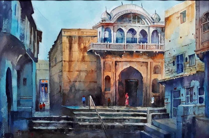 Landscape watercolor painting titled 'Warm And Cool', 15x22 inches, by artist Jitendra Divte on Paper