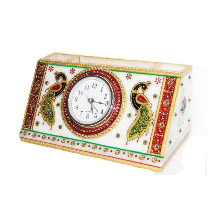 Lifestyle craft titled 'Watch With Pen Stand', 4x8x4 inches, by artist Ecraft India on Marble