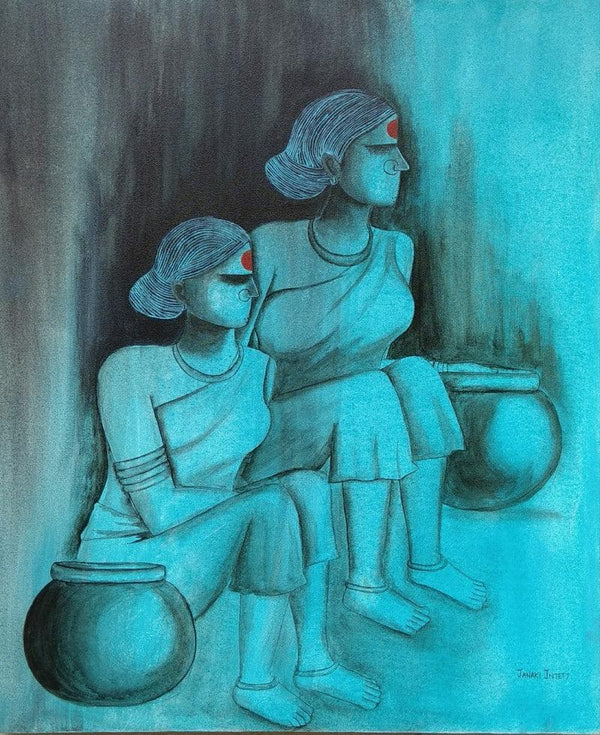 contemporary acrylic painting titled 'Watching', 30x24 inches, by artist Janaki Injety on Canvas Board