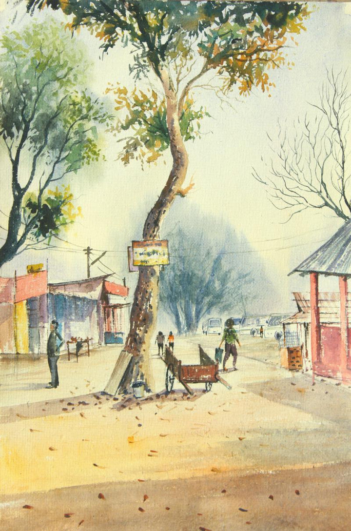 Cityscape watercolor painting titled 'Water colour On the spot at ASSAM', 22x14 inches, by artist Biki Das on Paper