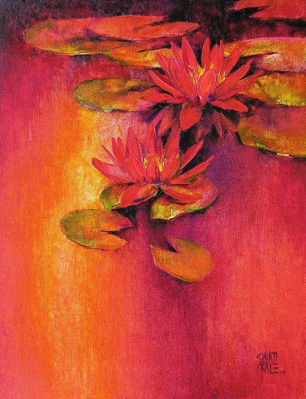 Nature oil painting titled 'Water Lilies 11', 18x14 inches, by artist Swati Kale on Canvas