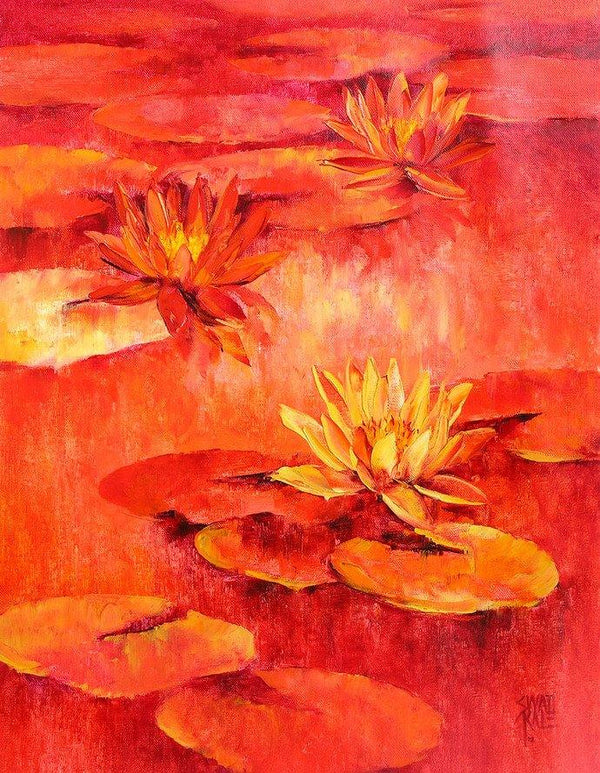 Nature oil painting titled 'Water Lilies 51', 18x14 inches, by artist Swati Kale on Canvas