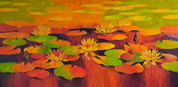 Nature oil painting titled 'Waterlilies 1', 30x60 inch, by artist Swati Kale on Canvas