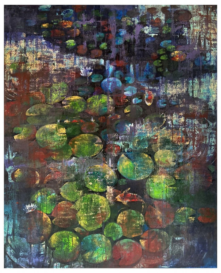 Nature acrylic painting titled 'Waterlilies', 60x48 inch, by artist Arundhati Pise on Canvas