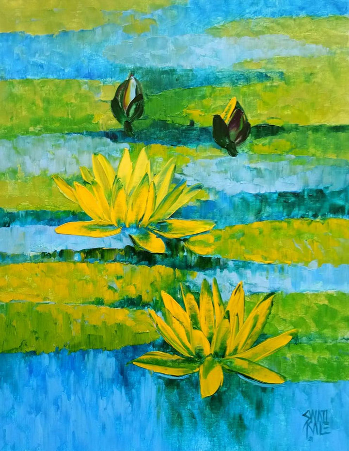 Nature oil painting titled 'Waterlilies 53', 18x14 inches, by artist Swati Kale on Canvas