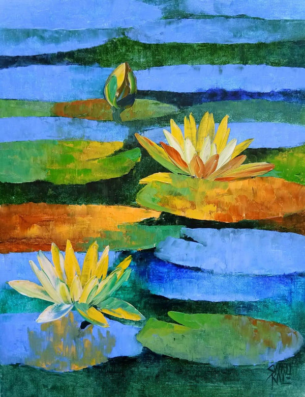 Nature oil painting titled 'Waterlilies 57', 18x14 inches, by artist Swati Kale on Canvas