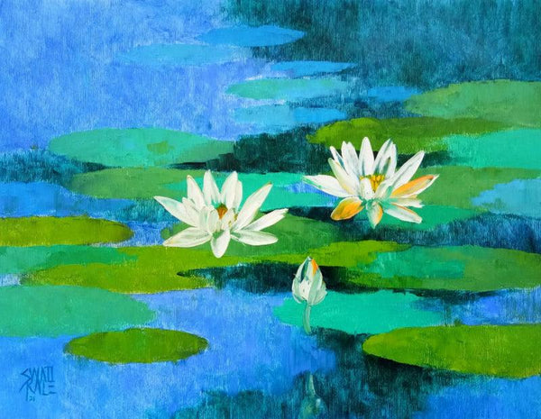 Nature oil painting titled 'Waterlilies 60', 14x18 inches, by artist Swati Kale on Canvas