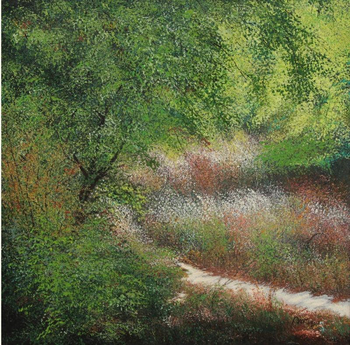 Nature acrylic painting titled 'Way', 25x25 inches, by artist VIMAL CHAND on Canvas