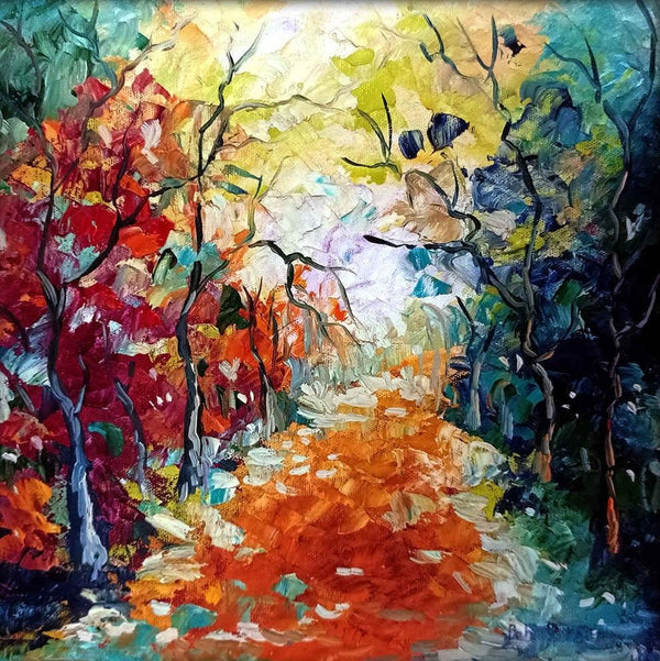 Nature oil painting titled 'Way Of Life 7', 12x12 inches, by artist Bahadur Singh on Canvas