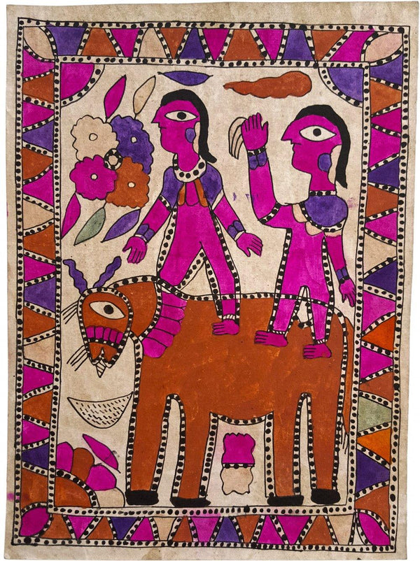 Folk Art madhubani traditional art titled 'Way To Wonderland Madhubani Art', 15x11 inches, by artist Yamuna Devi on Handmade Paper