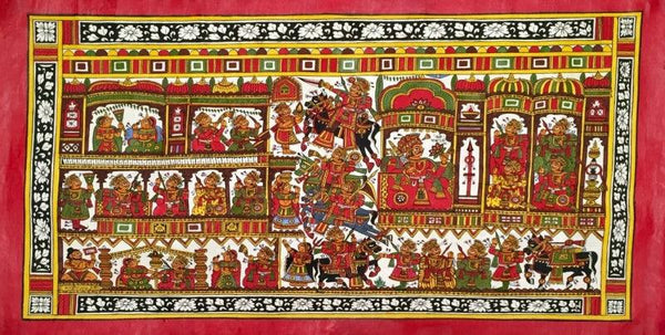 Figurative phad traditional art titled 'Wedding Procession 1', 18x36 inches, by artist Unknown on Cloth