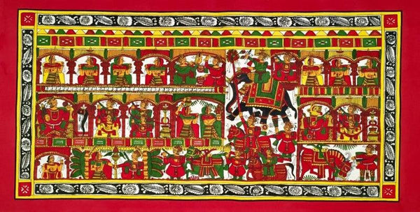 Figurative phad traditional art titled 'Wedding Procession 2', 18x36 inches, by artist Unknown on Cloth