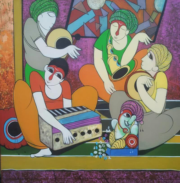 Anime acrylic painting titled 'Welcome Ganesha', 36x36 inches, by artist Dnyaneshwar Bembade on Canvas